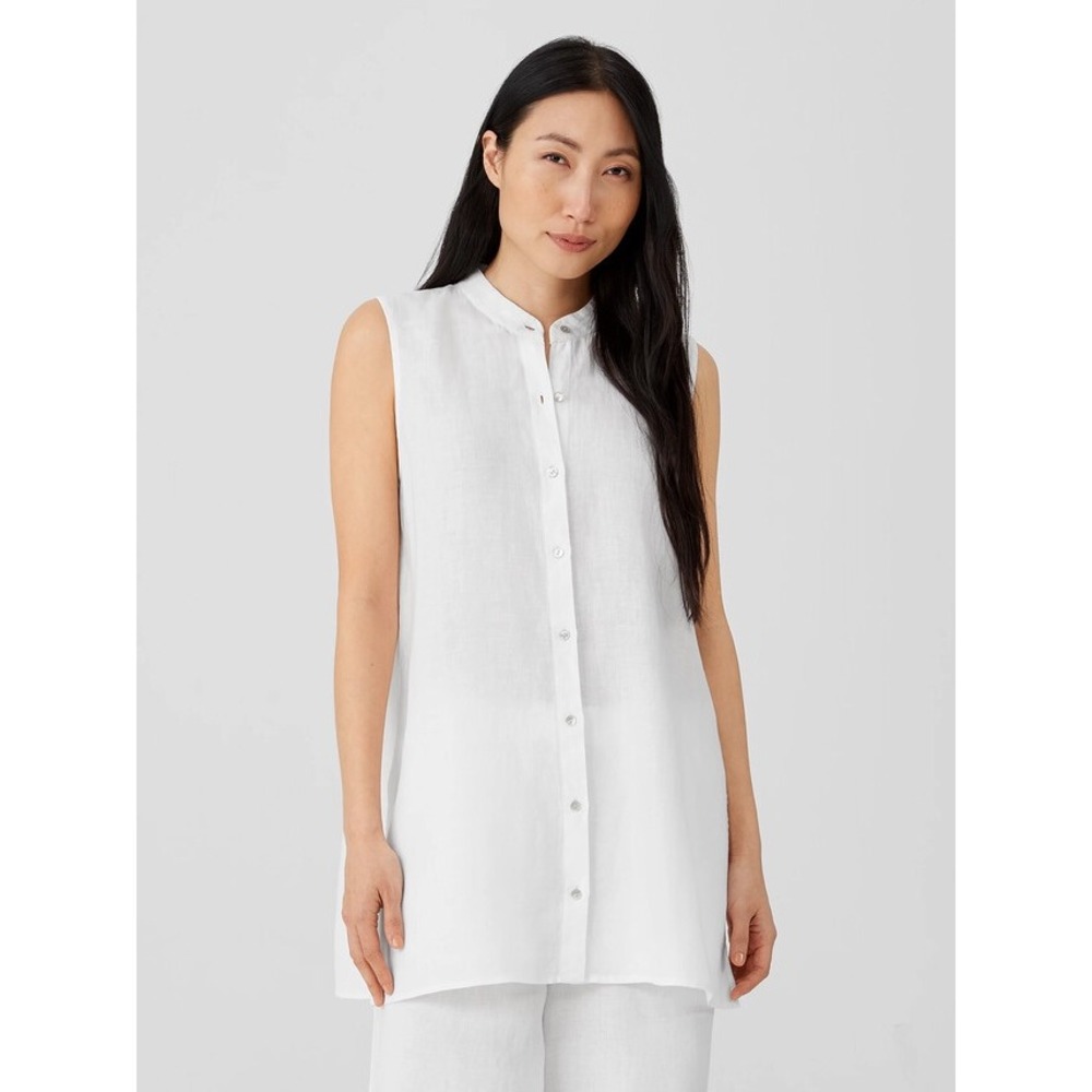 Eileen Fisher Organic Handkerchief Linen Sleeveless Shirt in White Size XS